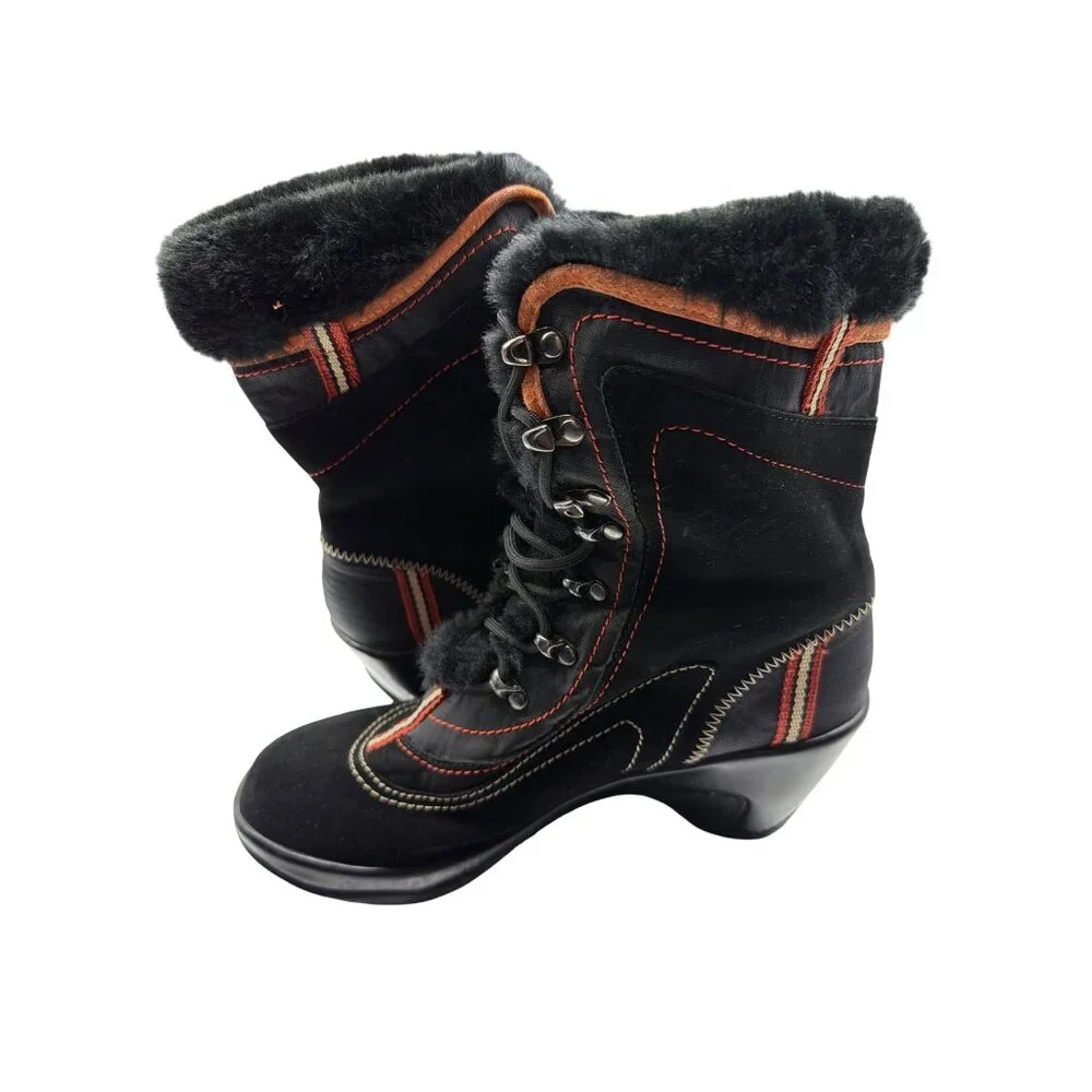 J-41 Pacific Black Fur-Lined Lace-Up Mid-Calf Winter Boots Women's size 6